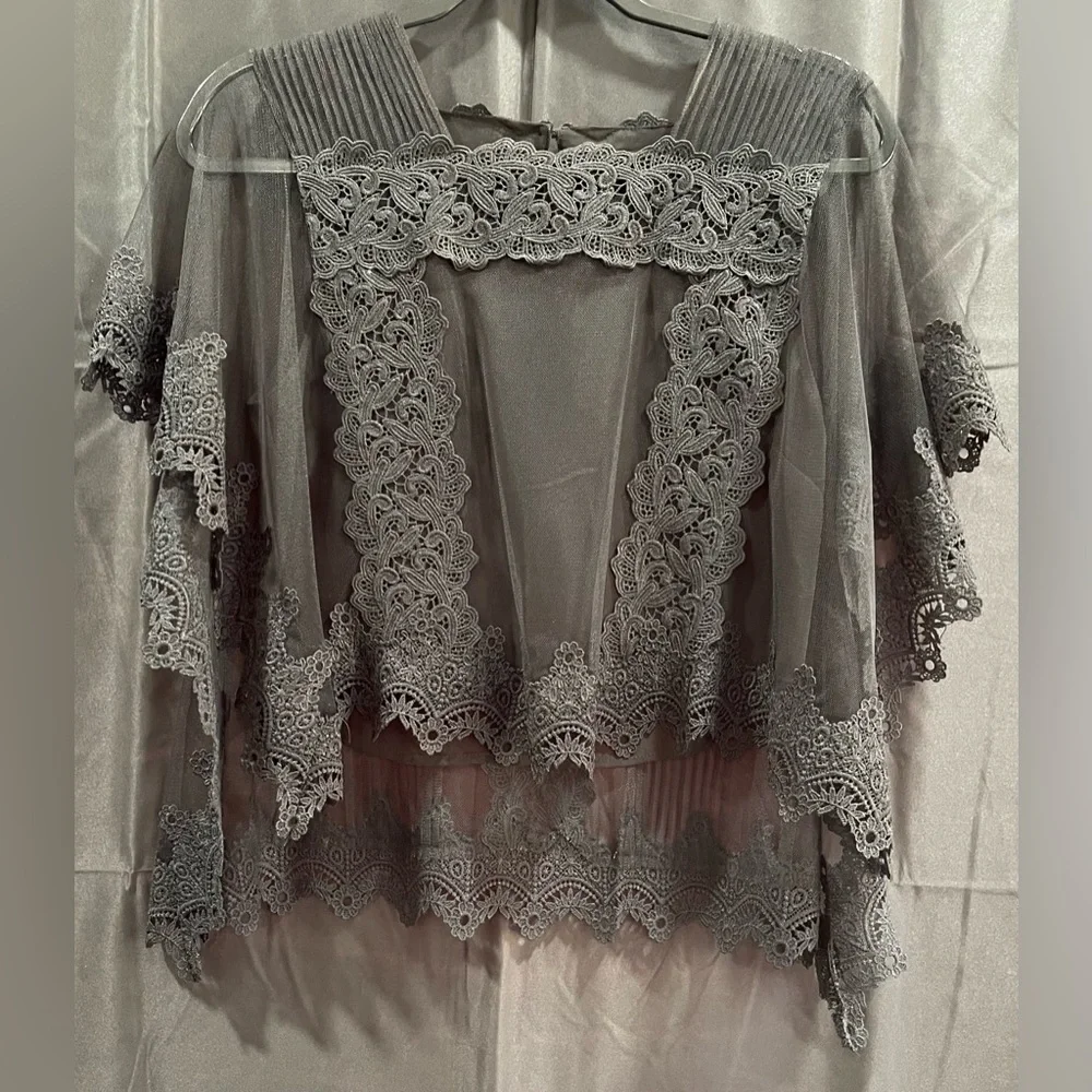 BCBGMAXAZRIA Tulle and Lace Blouse - Picture 10 of 11